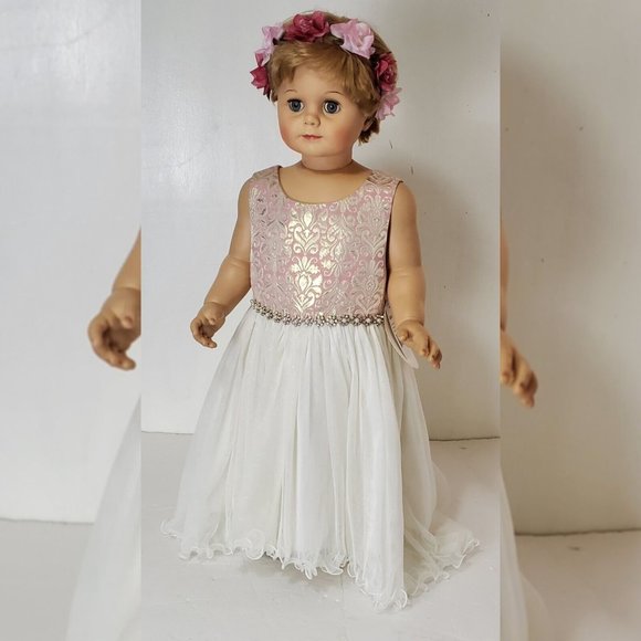 AMERICAN PRINCESS FLORAL CORKSCREW-TULLE PARTY DRESS TODDLER GIRLS 5T ROSEGOLD - Picture 4 of 10